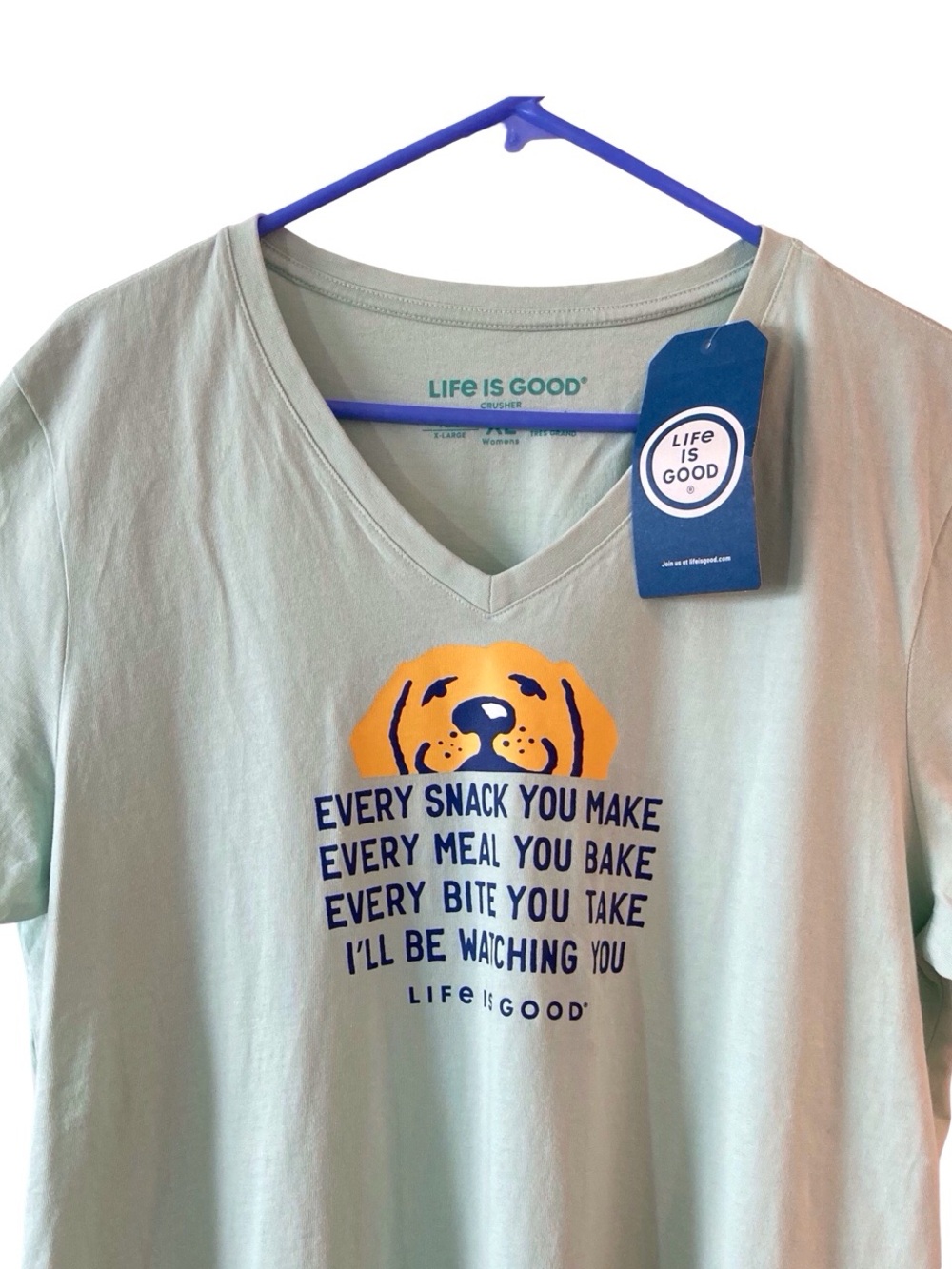 Life Is Good Mint Green V-Neck Tee with Yellow Dog Print NWT - Picture 8 of 12